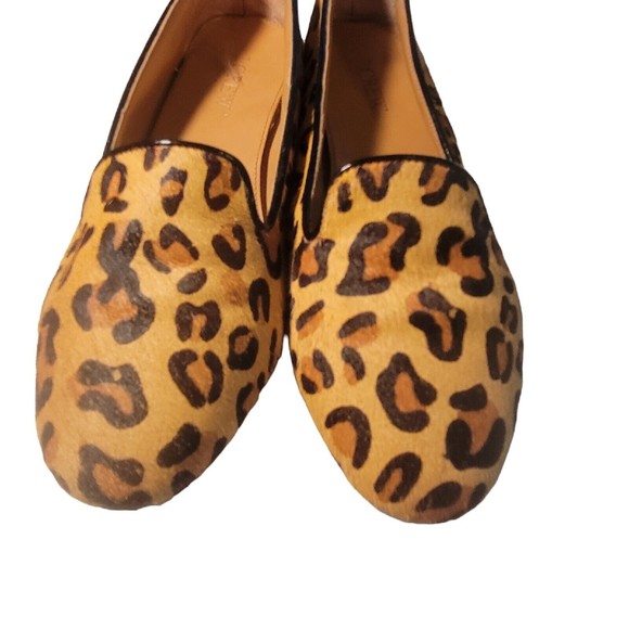 J Crew Factory Womens Shoes Size 8 Calf Hair Smoking Loafers Leopard Flats - Picture 3 of 6